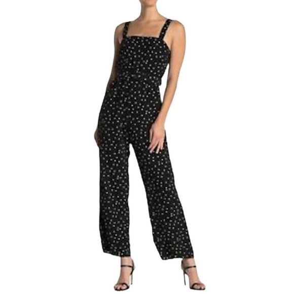 Trixxi Pants - Trixxi Polka Dot Sleeveless Adjustable Straps Belted Jumpsuit Black White XL